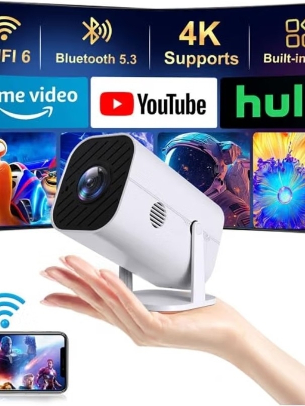 Portable 4K Mini Projector - White